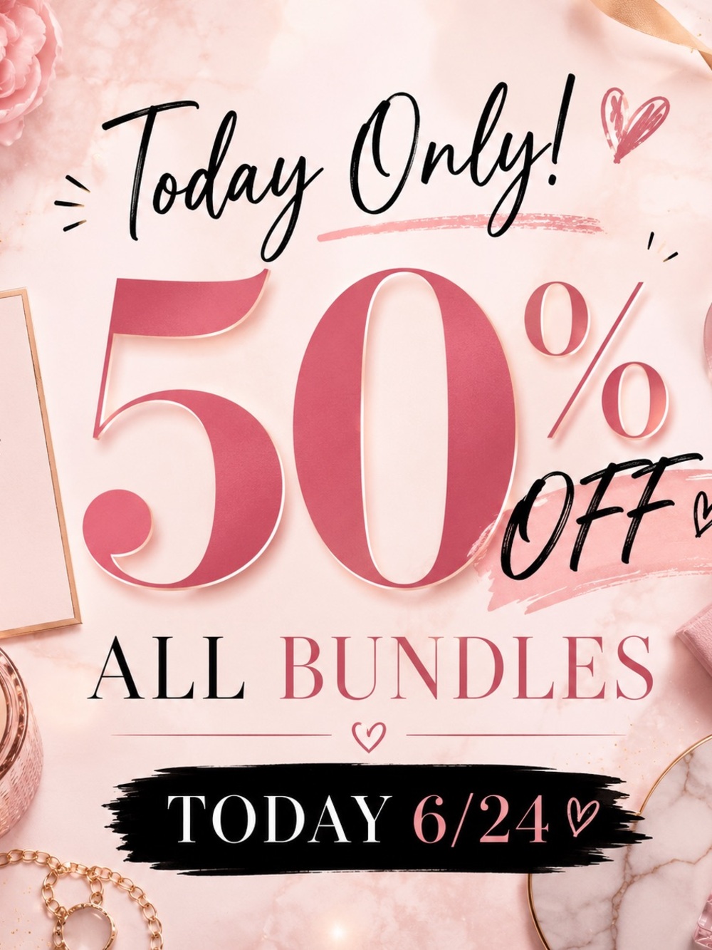 50% Off All Bundles — Pink Promotional Graphic